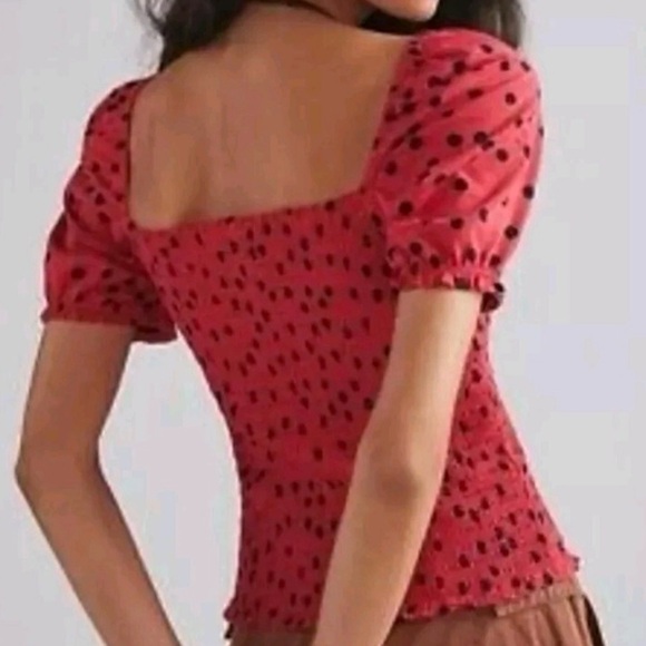 Anthropologie Red and Black Polka Dot Crop Top - Picture 2 of 5